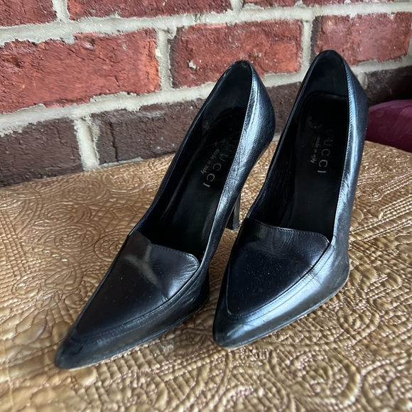 Y2K Vintage Gucci “loafer stilettos “👠 Black leather with a wooden heel - Picture 3 of 15